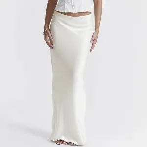 Suninheart Women Maxi White Maxi Skirt Elegant High Quality Office Lady Satin Skirt with Lining Casual Summer Skirts New Arrival