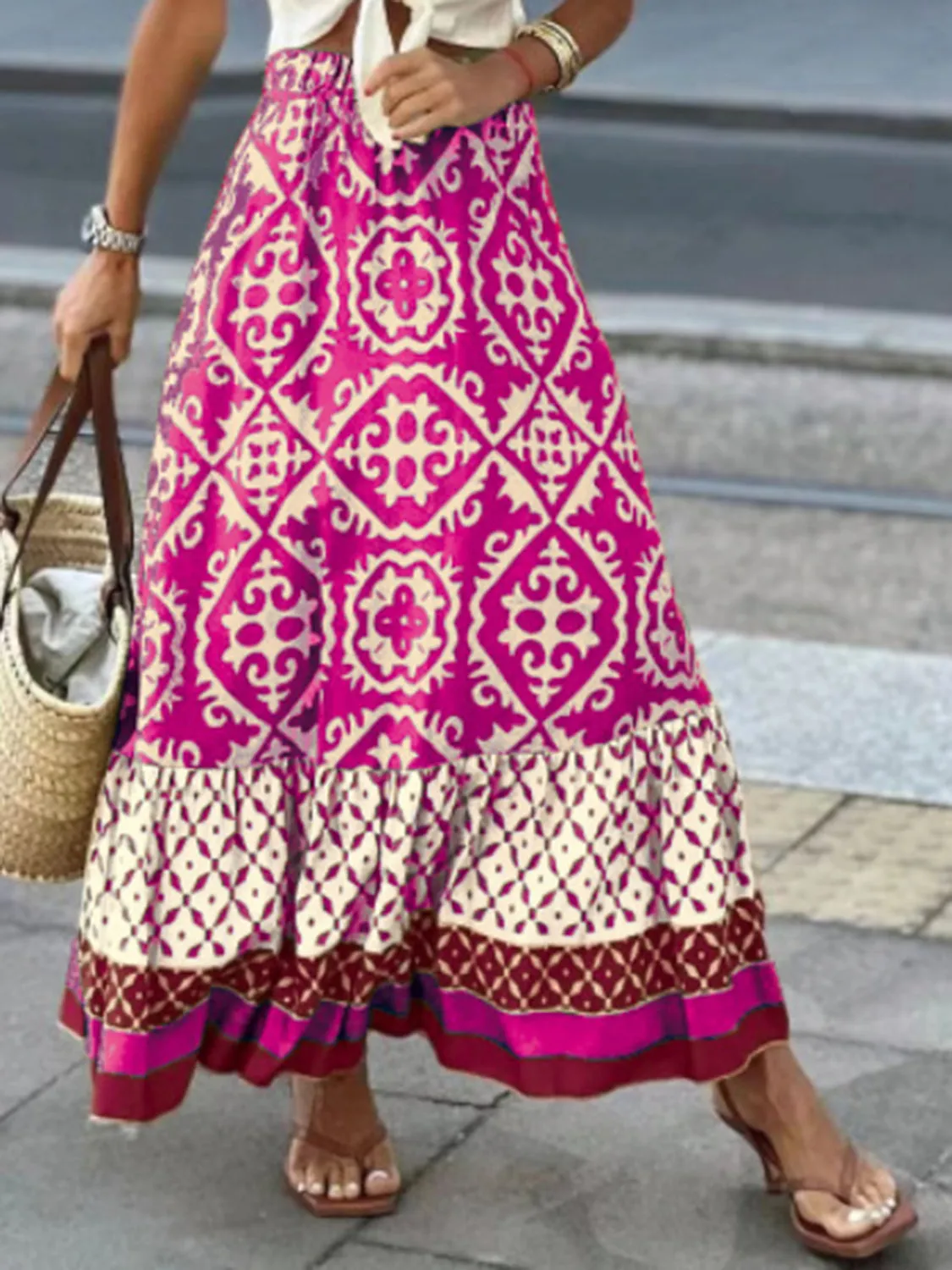 🌿 Geometric Elastic Waist Maxi Skirt 🌿