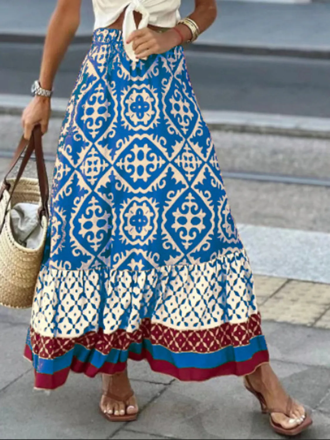 🌿 Geometric Elastic Waist Maxi Skirt 🌿