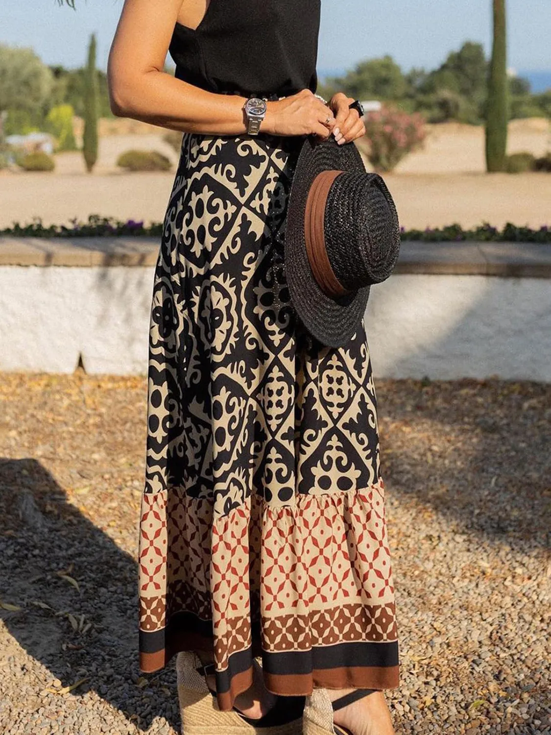 🌿 Geometric Elastic Waist Maxi Skirt 🌿