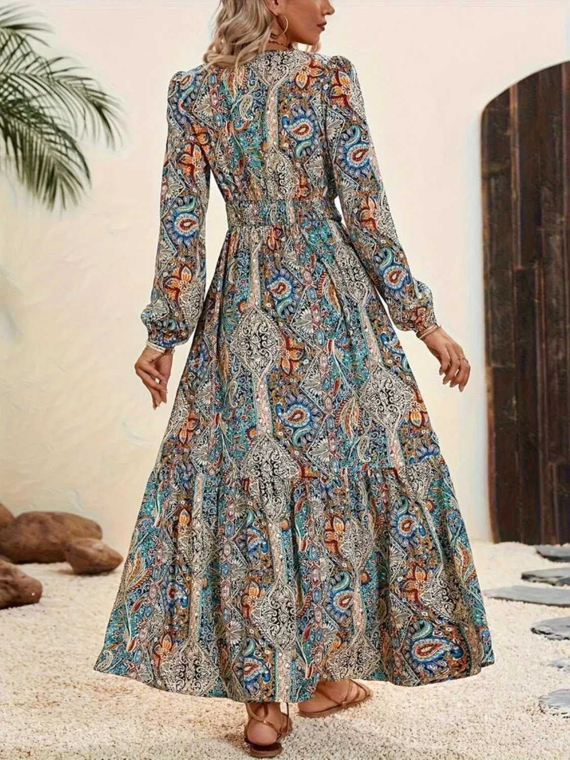 🌸 Printed Tie Neck Long Sleeve Maxi Dress 🌸