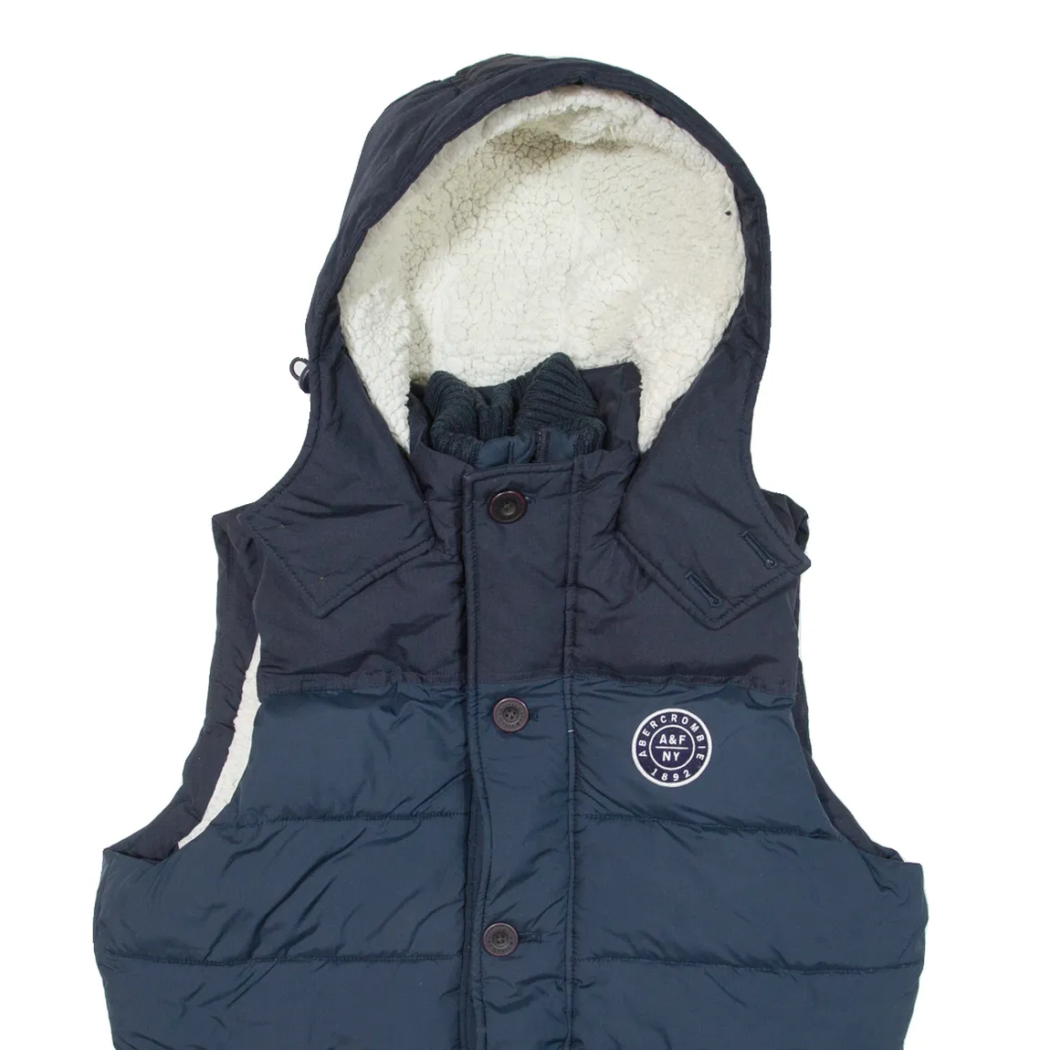 ABERCROMBIE & FITCH Insulated Mens Puffer Gilet Blue Hooded L