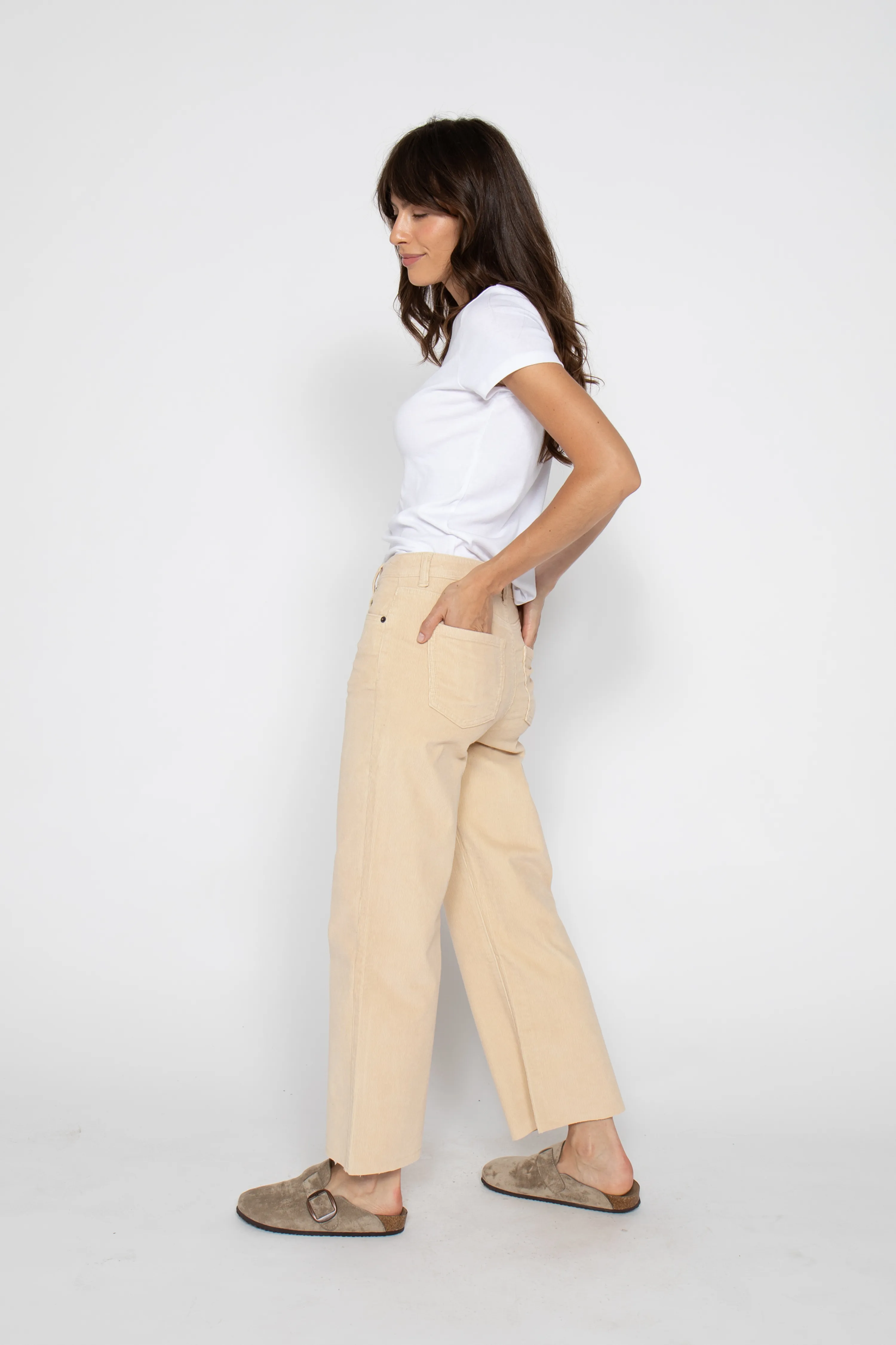 Aberdeen High Rise Wide Leg Crop Cord Almond Butter