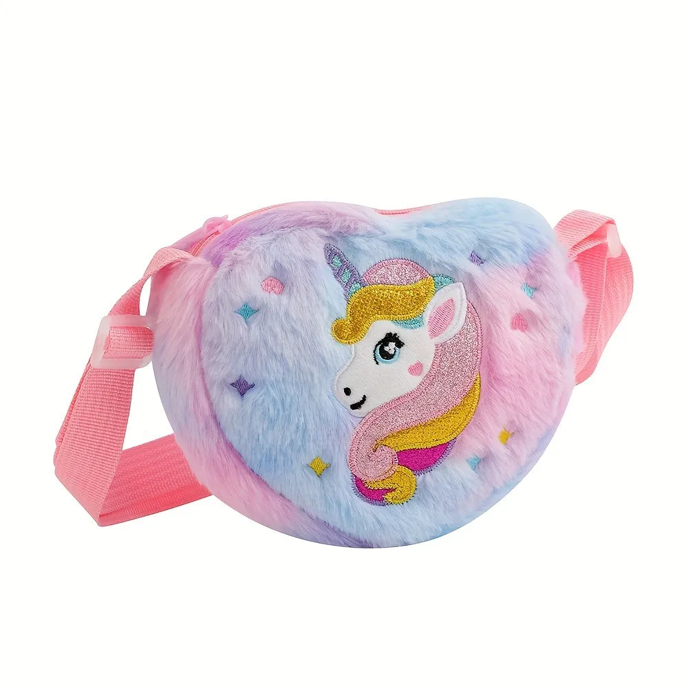 Adorable Plush Unicorn Shoulder Bag for Girls – Lightweight, Durable with Zip Pocket and Polyester Lining