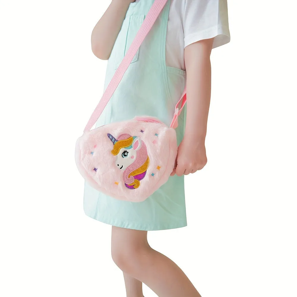 Adorable Plush Unicorn Shoulder Bag for Girls – Lightweight, Durable with Zip Pocket and Polyester Lining