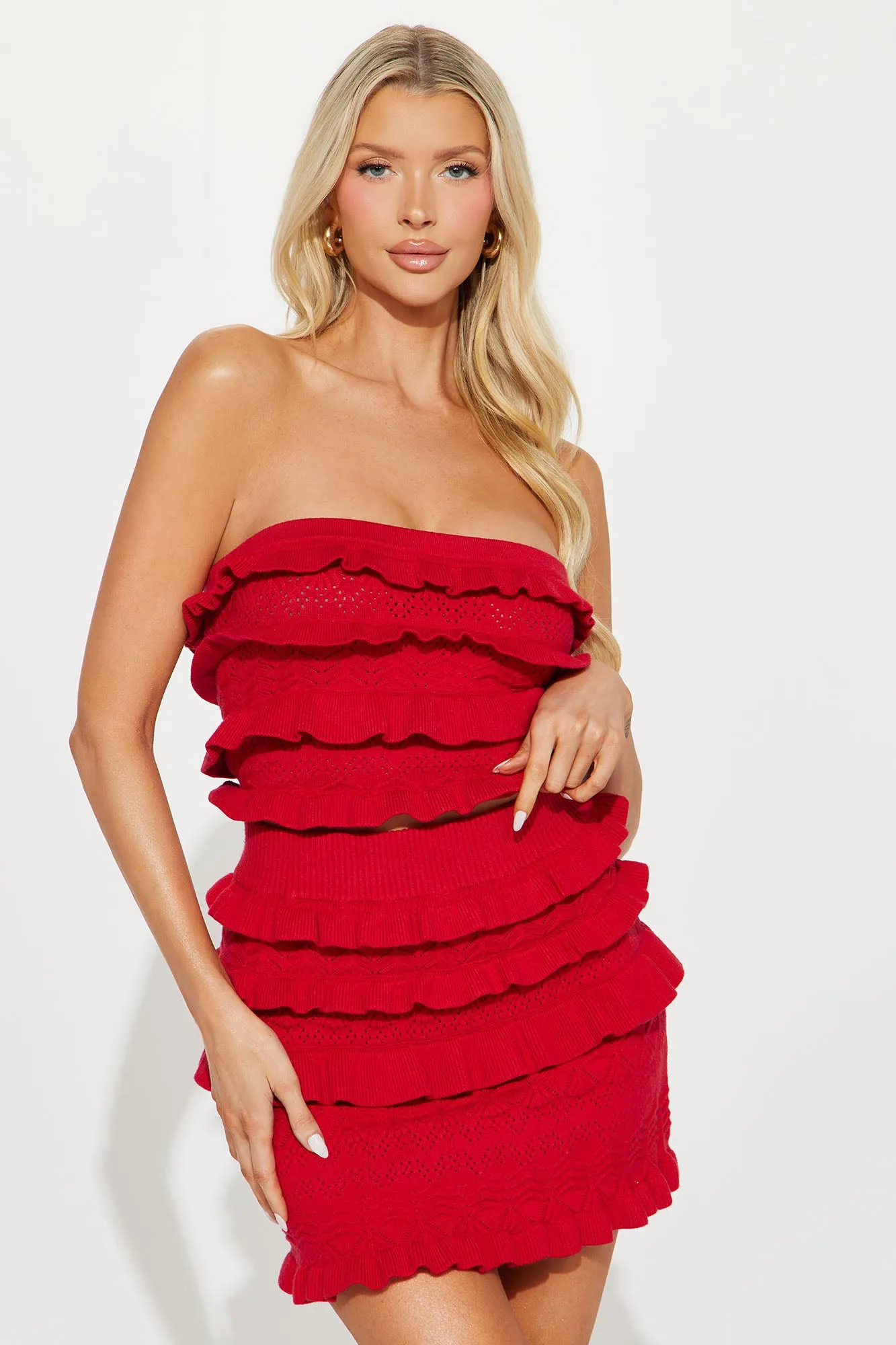 Adore Me Ruffle Skirt Set - Red