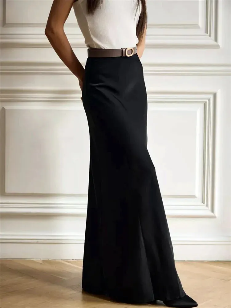 Advbridge  -  Summer Satin High Waist Long Skirt Female Slim Patchwork Fashion Elegant Streetwear Casual Solid 2024 Maxi Skirt Clothes