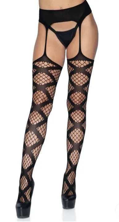 Arabella Faux Wrap Garter Stockings- O/S (Black)