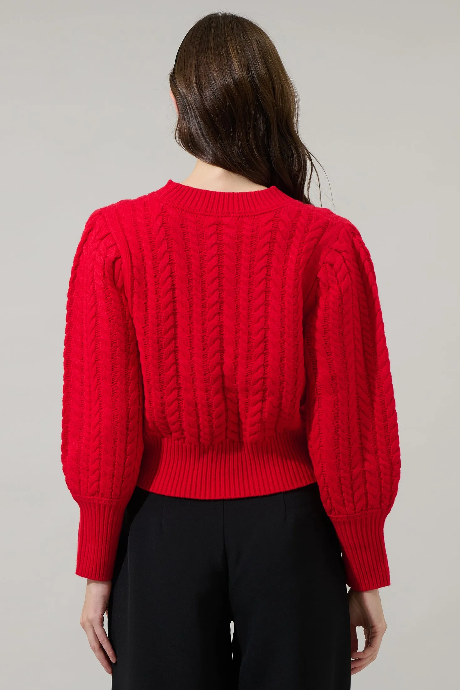 Ashtyn Cable Knit Balloon Sleeve Crop Sweater