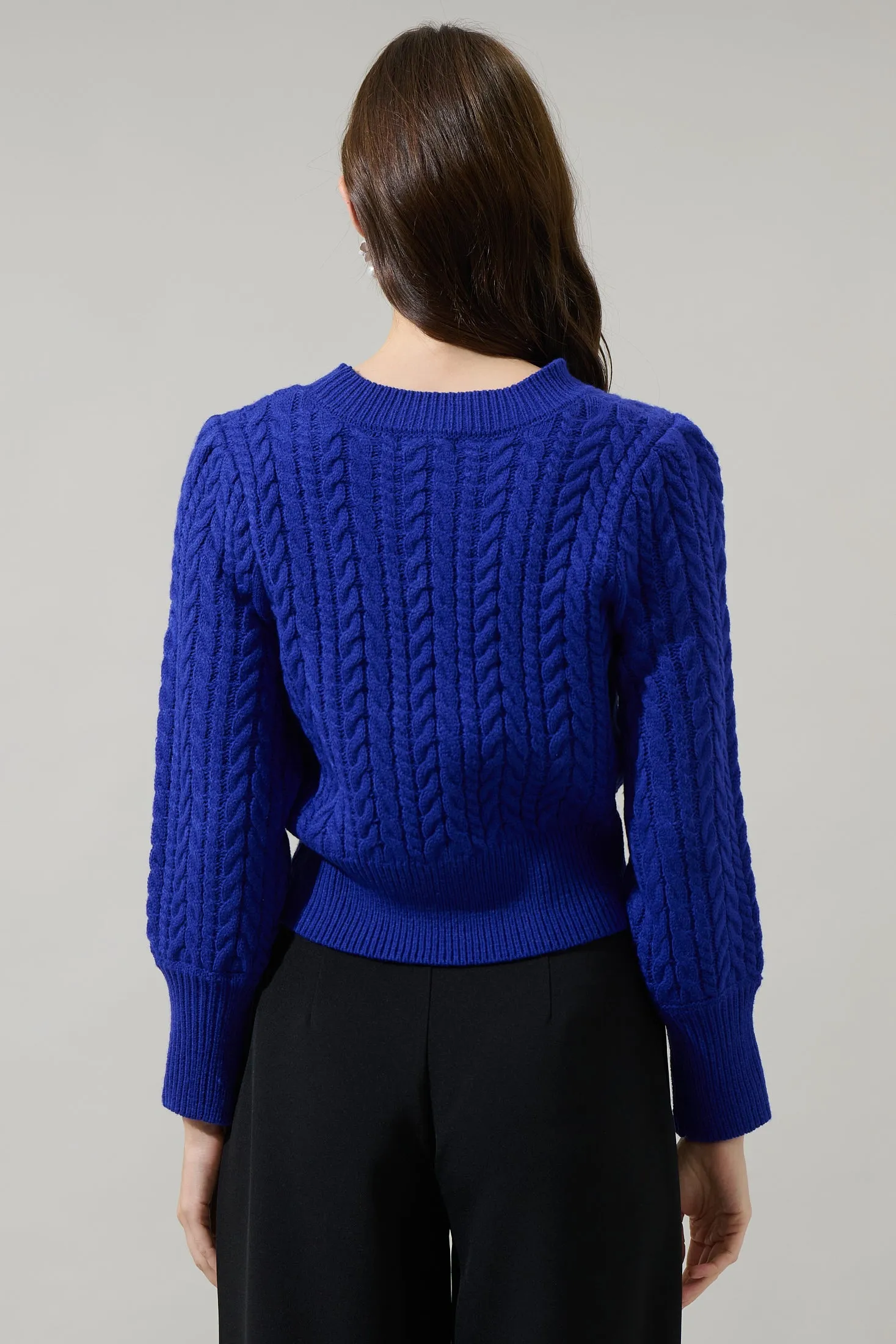 Ashtyn Cable Knit Balloon Sleeve Crop Sweater