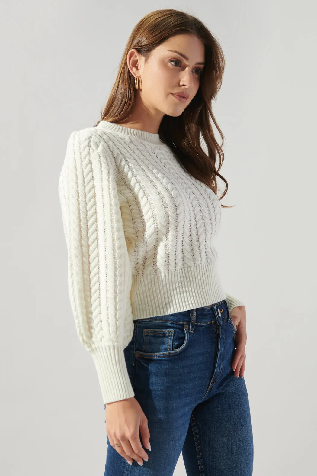 Ashtyn Cable Knit Balloon Sleeve Crop Sweater