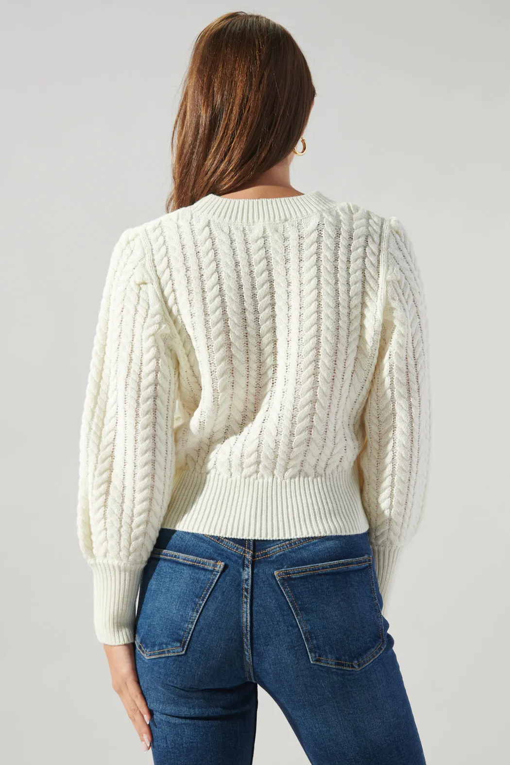 Ashtyn Cable Knit Balloon Sleeve Crop Sweater