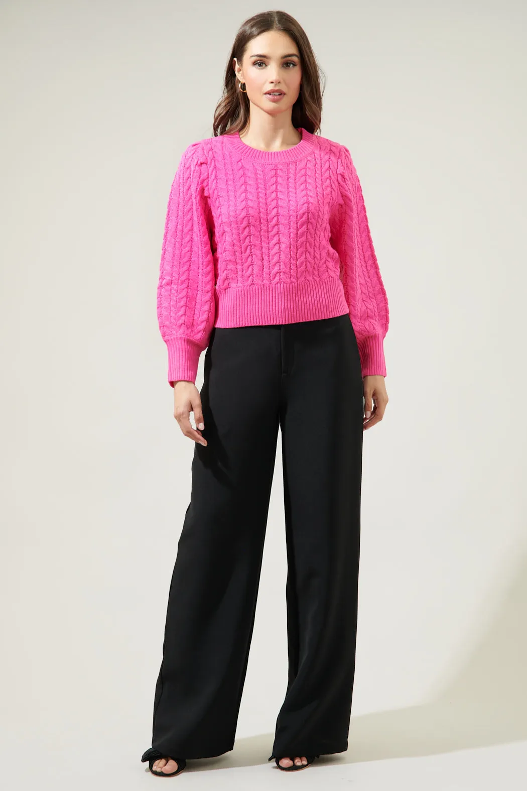 Ashtyn Cable Knit Balloon Sleeve Crop Sweater