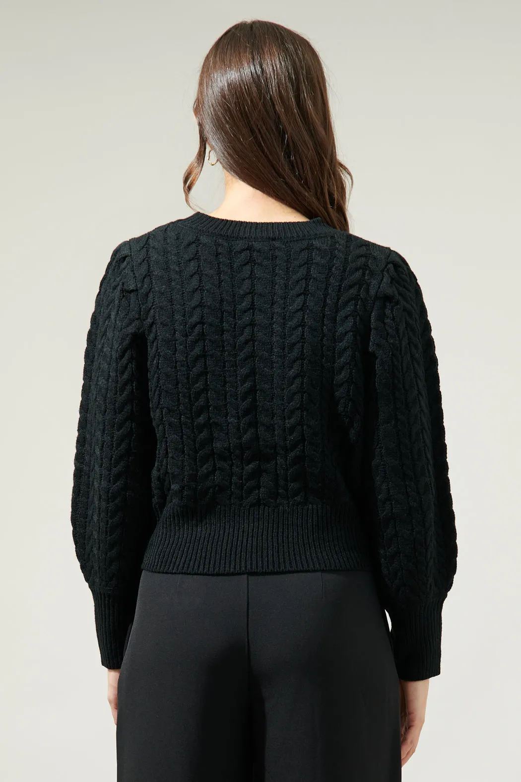 Ashtyn Cable Knit Balloon Sleeve Crop Sweater