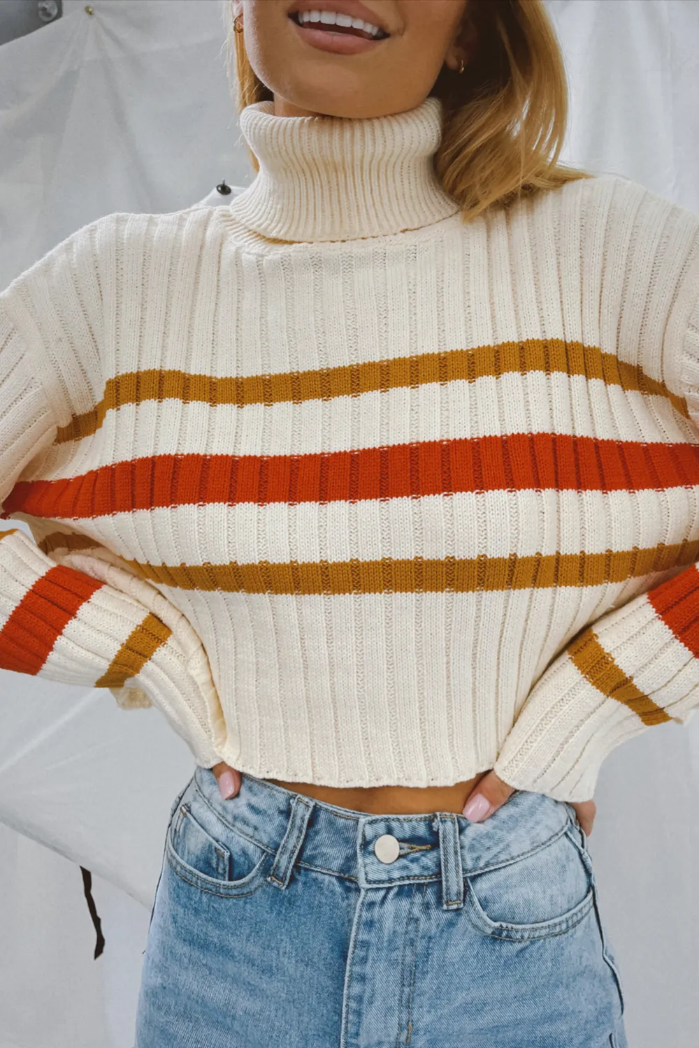 AUBURN STRIPE TURTLENECK SWEATER