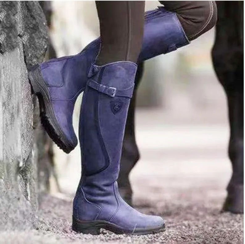 Autumn and Winter New  plus Size in Stock Foreign Trade High-Top Long Flat round Head Women's Leather Boots