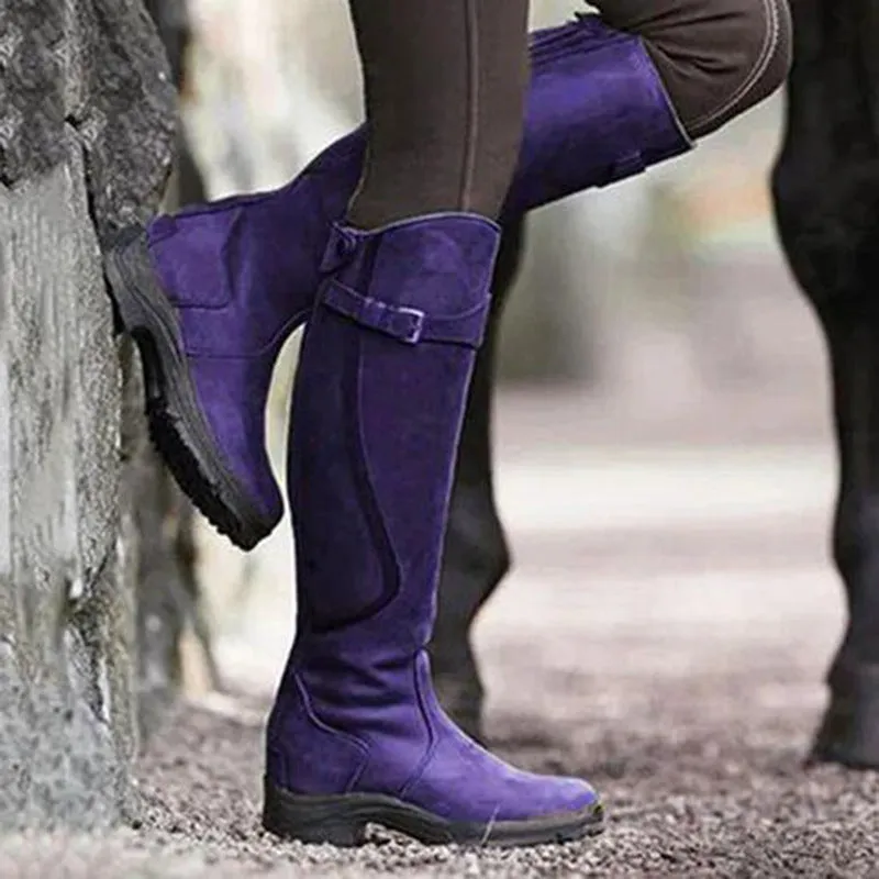 Autumn and Winter New  plus Size in Stock Foreign Trade High-Top Long Flat round Head Women's Leather Boots