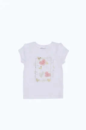 Baby Girls White Heart Embellished T-Shirt