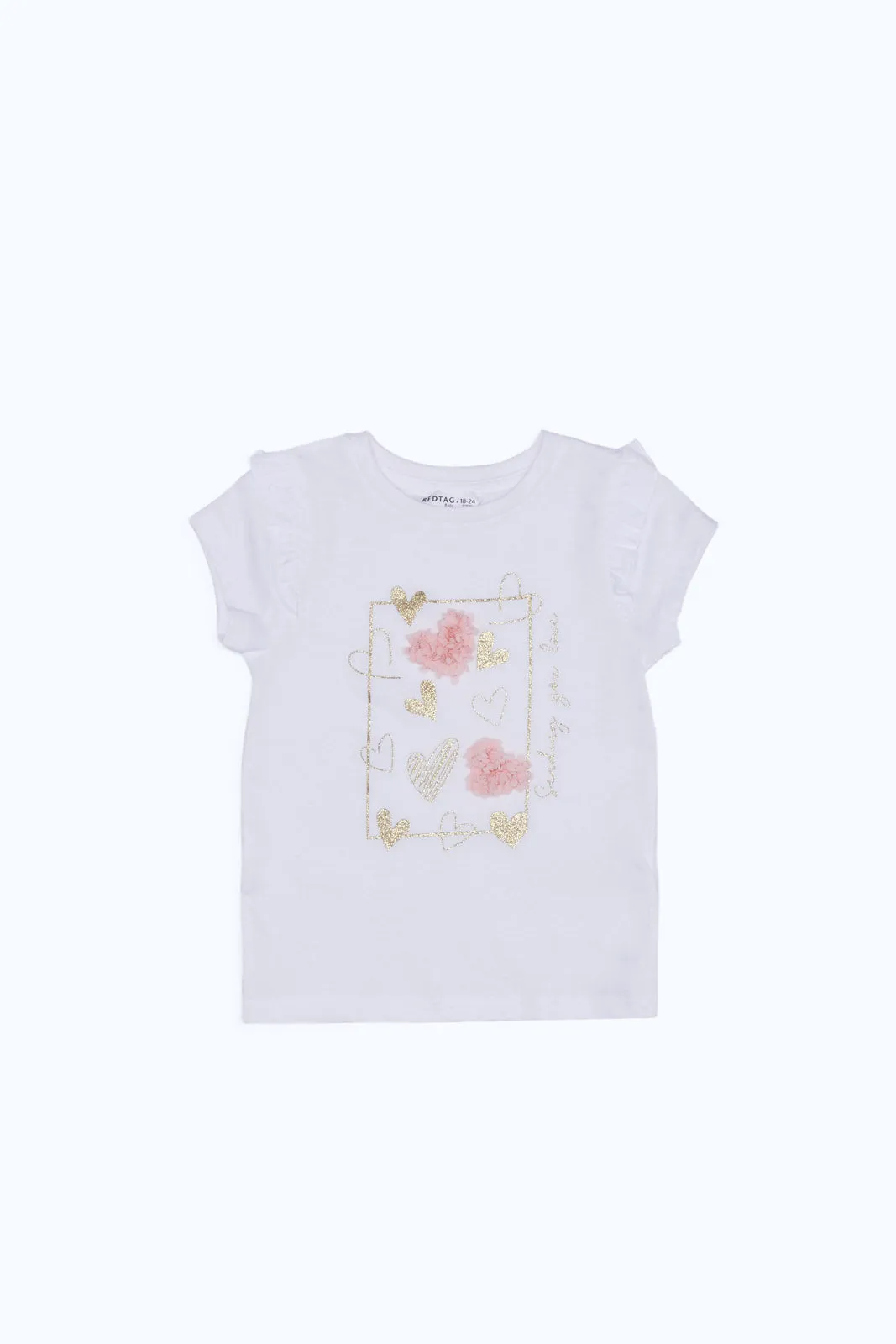 Baby Girls White Heart Embellished T-Shirt