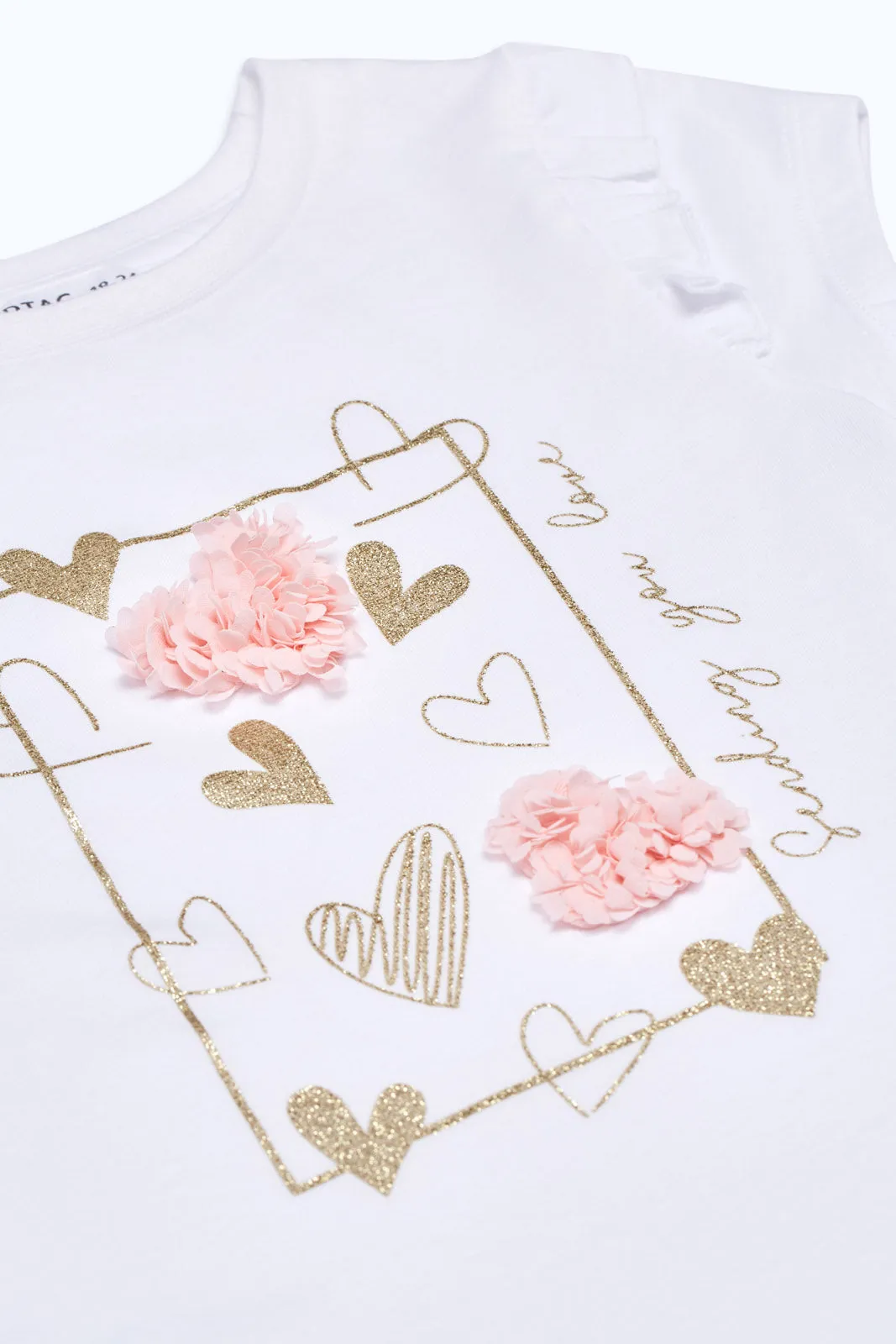 Baby Girls White Heart Embellished T-Shirt