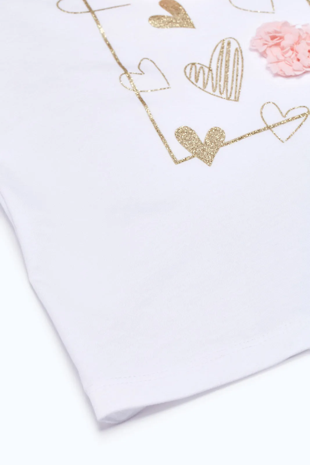 Baby Girls White Heart Embellished T-Shirt