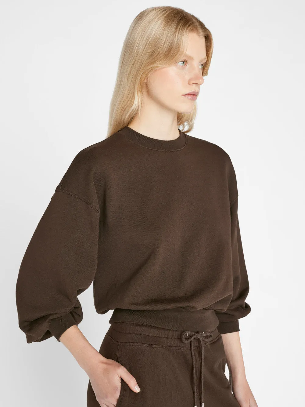 Balloon Sleeve Crew Sweatshirt -- Espresso