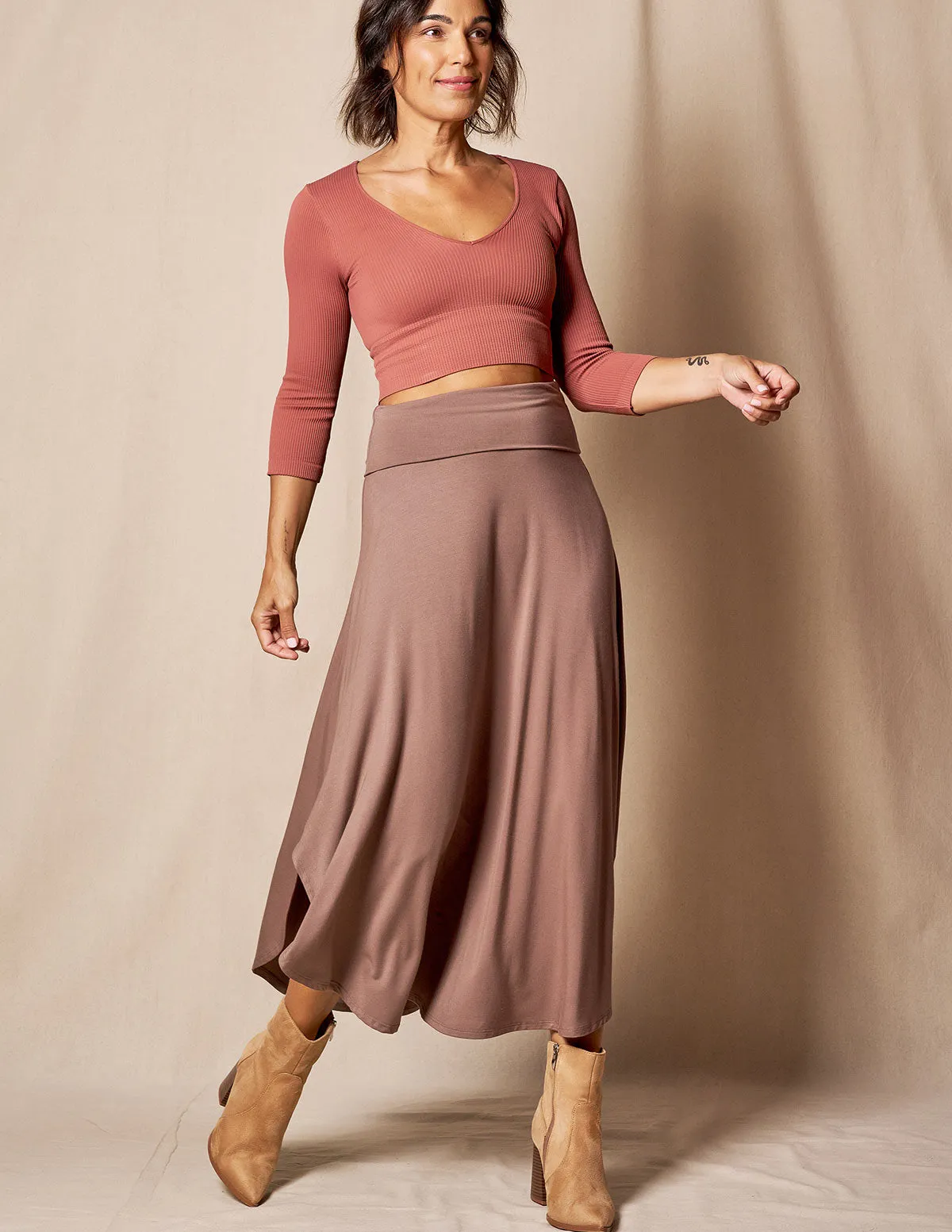 Bamboo Flat Waist Skirt - Mocha