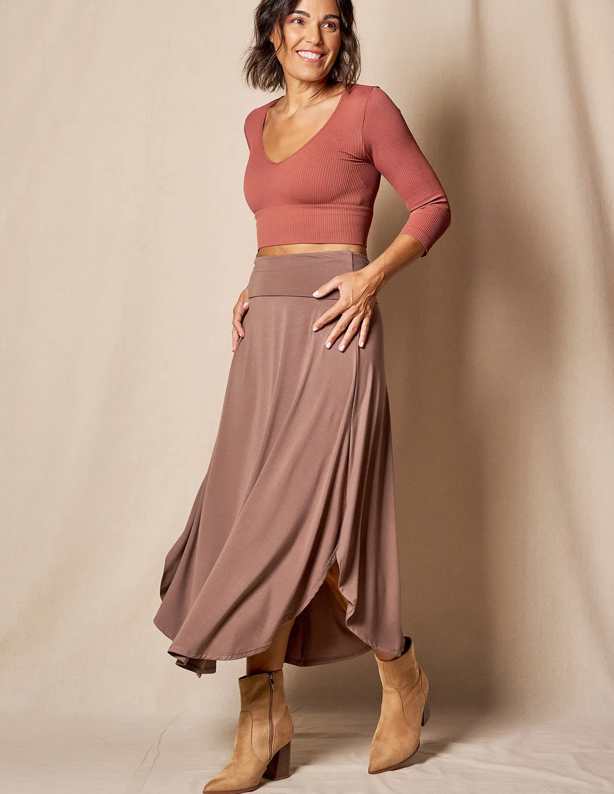 Bamboo Flat Waist Skirt - Mocha