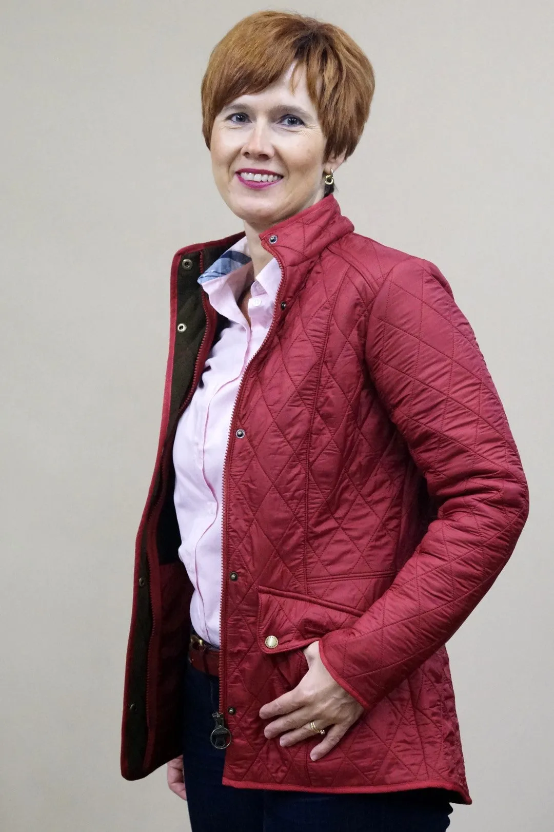 Barbour Cavalry Polarquilt Ladies Jacket - Warm Red LQU0087RE31