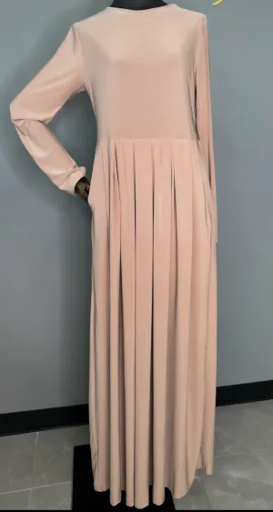 Basic Maxi Pleat Dress - Nude