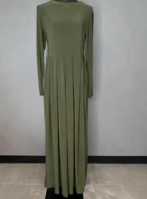 Basic Maxi Pleat Dress - Olive