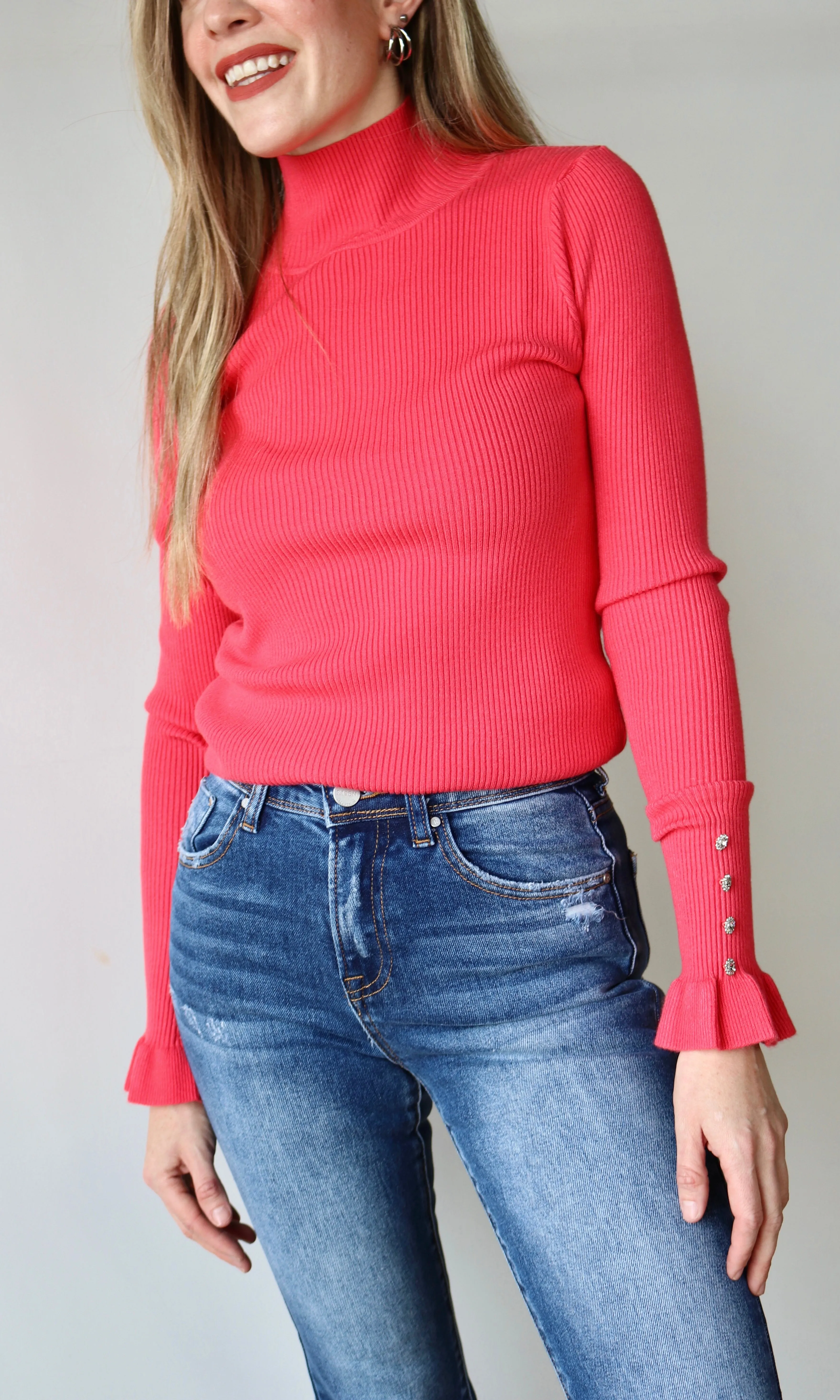 Basic Sweater With Jewel Buttons