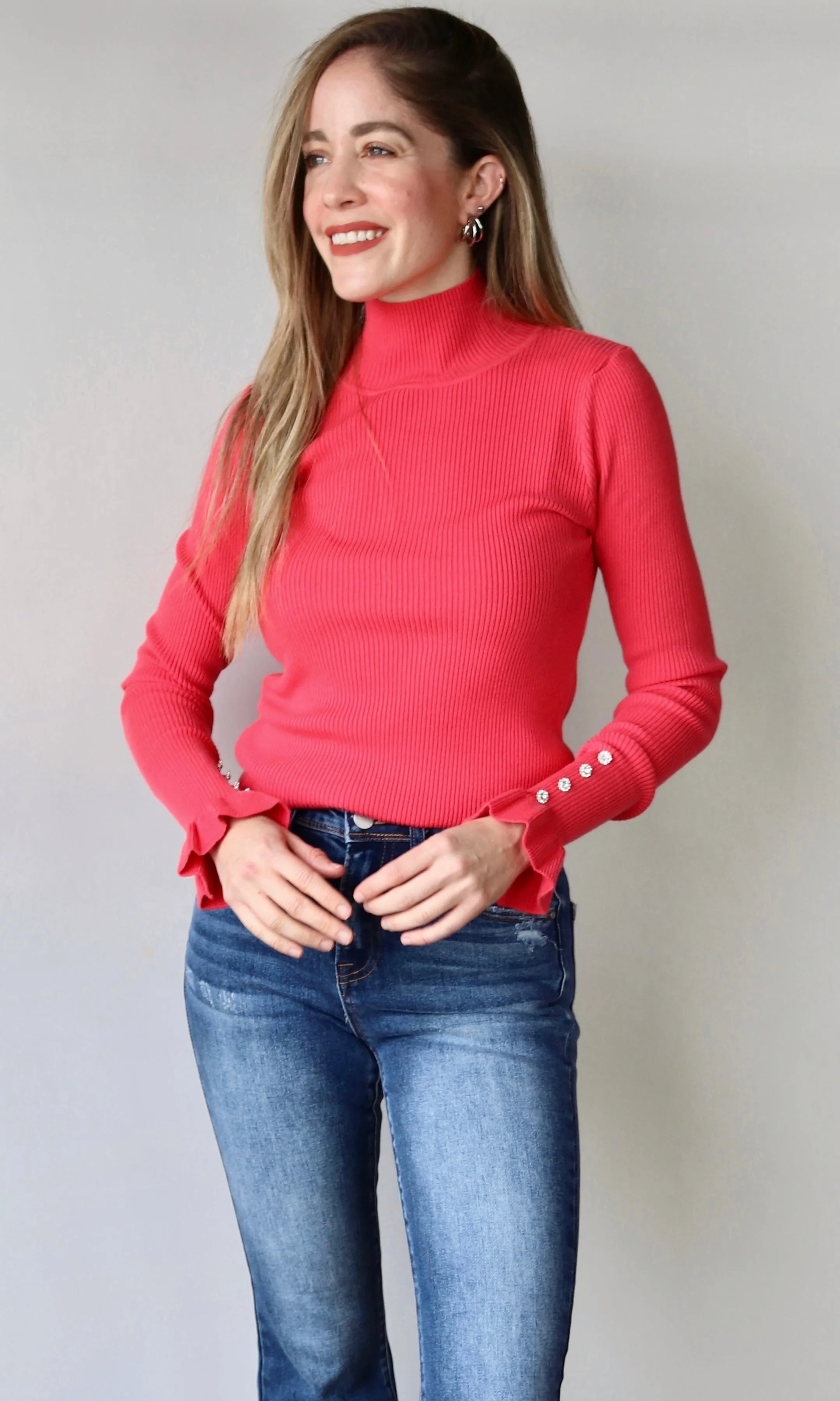 Basic Sweater With Jewel Buttons