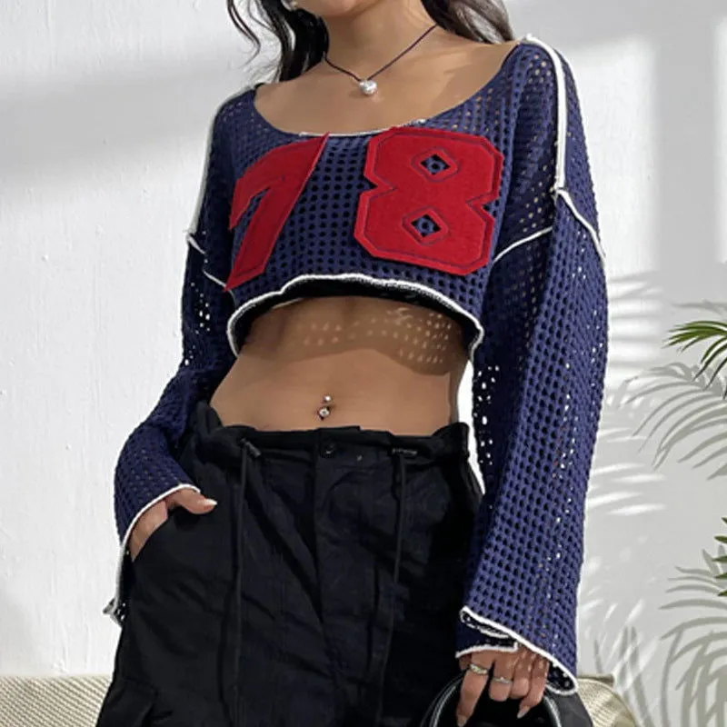 Bell Sleeve Cropped Sexy Short Top Street Casual Women Hollow Out Cutout Sweater