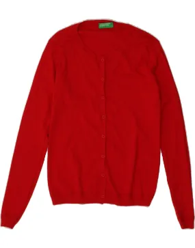 BENETTON Womens Crop Cardigan Sweater UK 10 Small Red Cotton