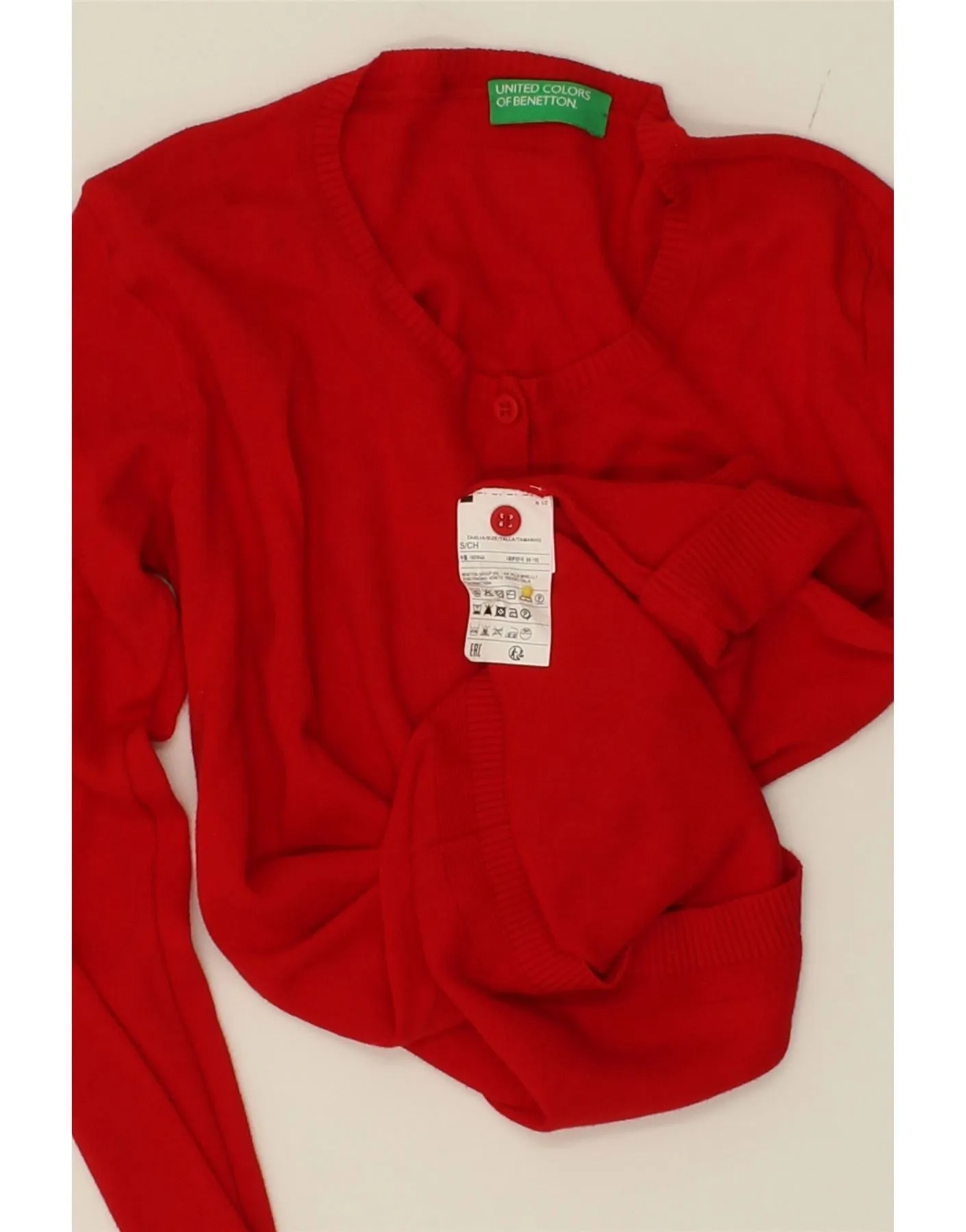 BENETTON Womens Crop Cardigan Sweater UK 10 Small Red Cotton