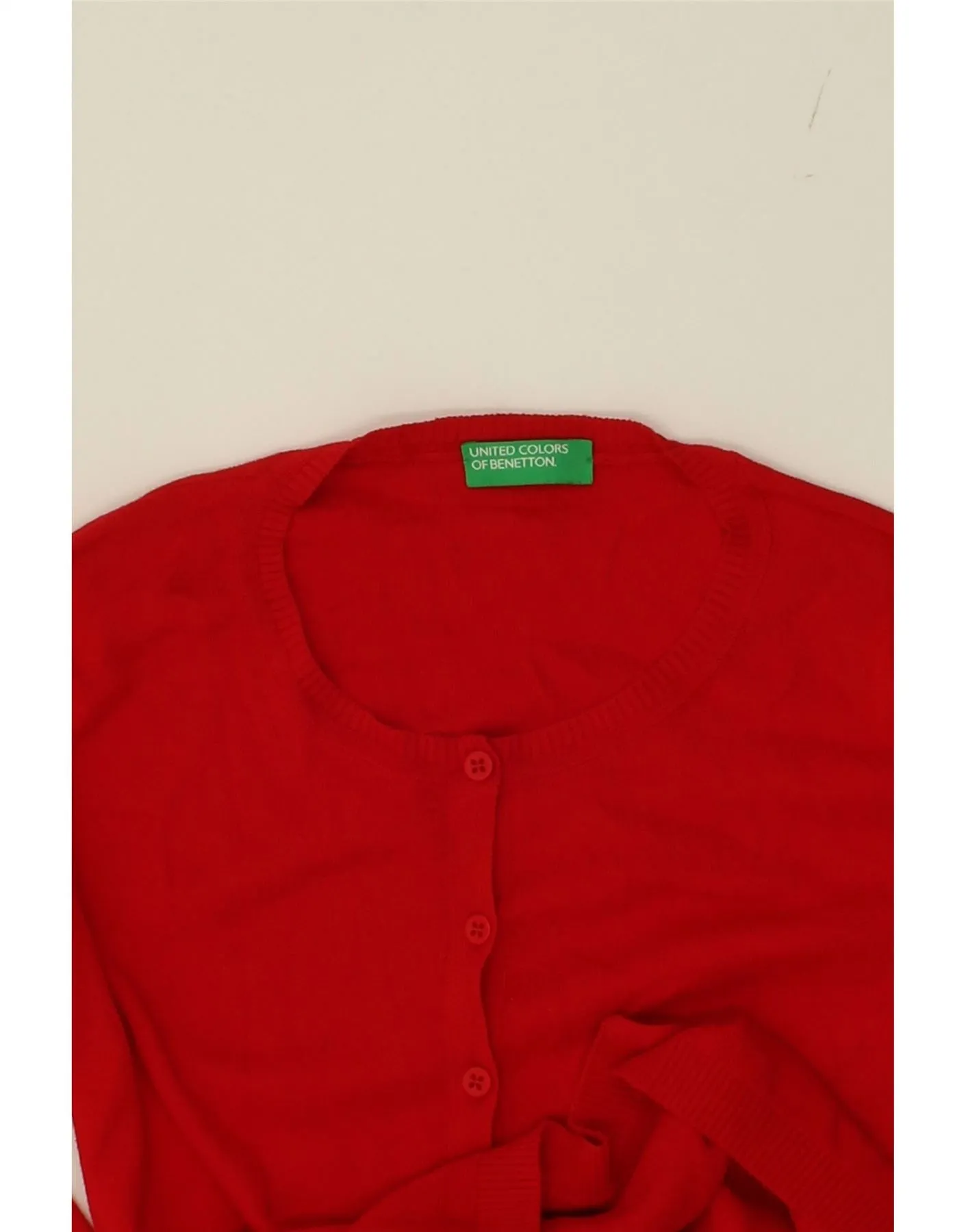 BENETTON Womens Crop Cardigan Sweater UK 10 Small Red Cotton