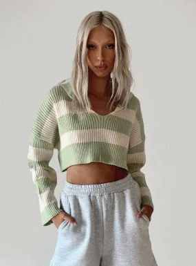 Benson Cropped Sweater Green / White