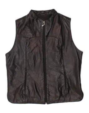 BETTY BARCLAY Womens Leather Gilet UK 12 Medium Black Tie Dye Leather