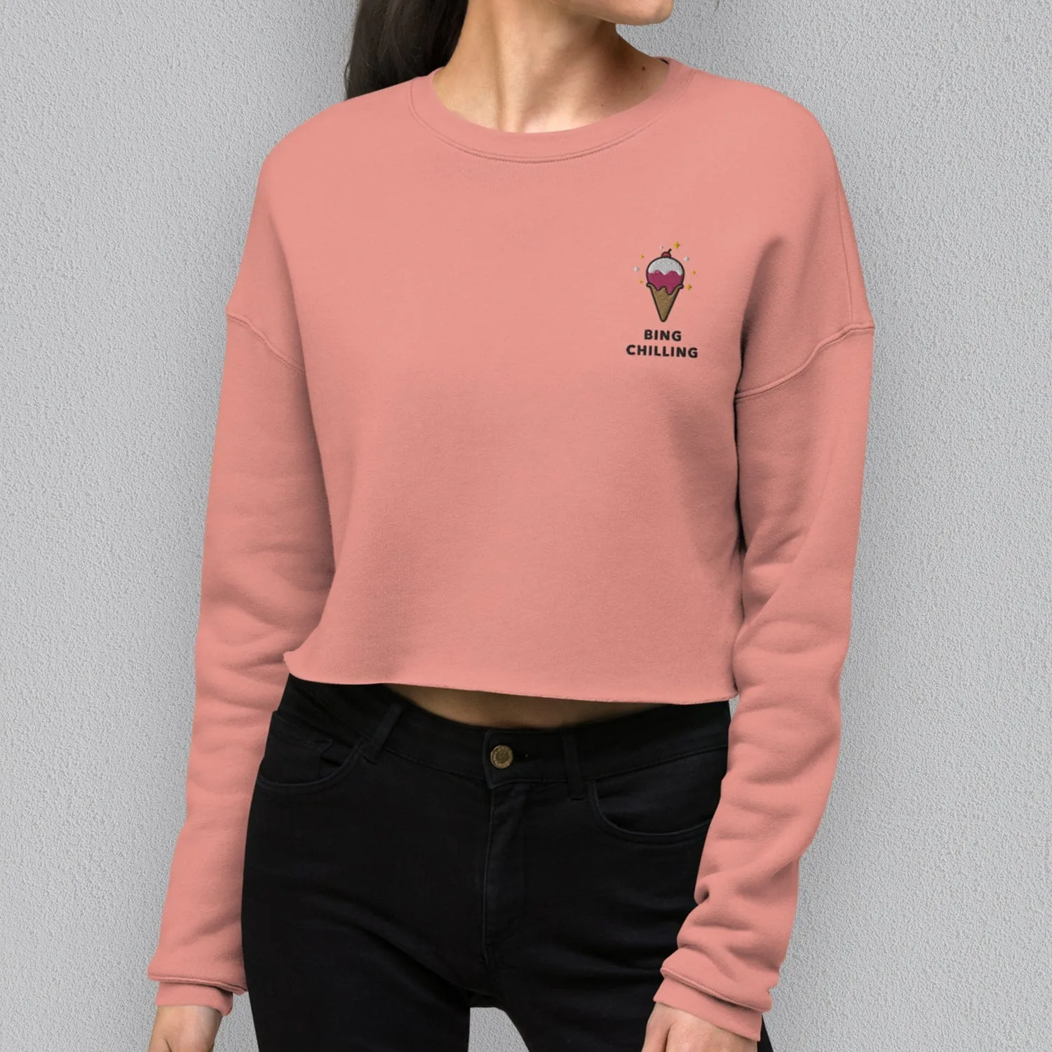 Bing Chilling Embroidered Crop Sweatshirt