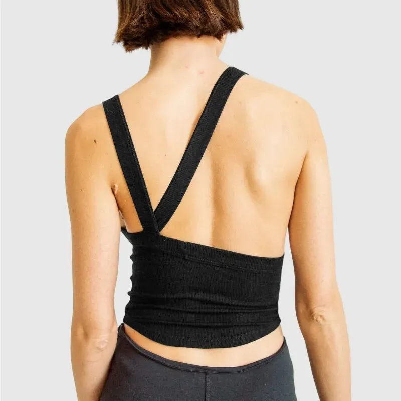 Black Crop Tank Top with Tie Back