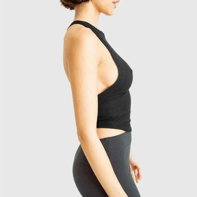 Black Crop Tank Top with Tie Back