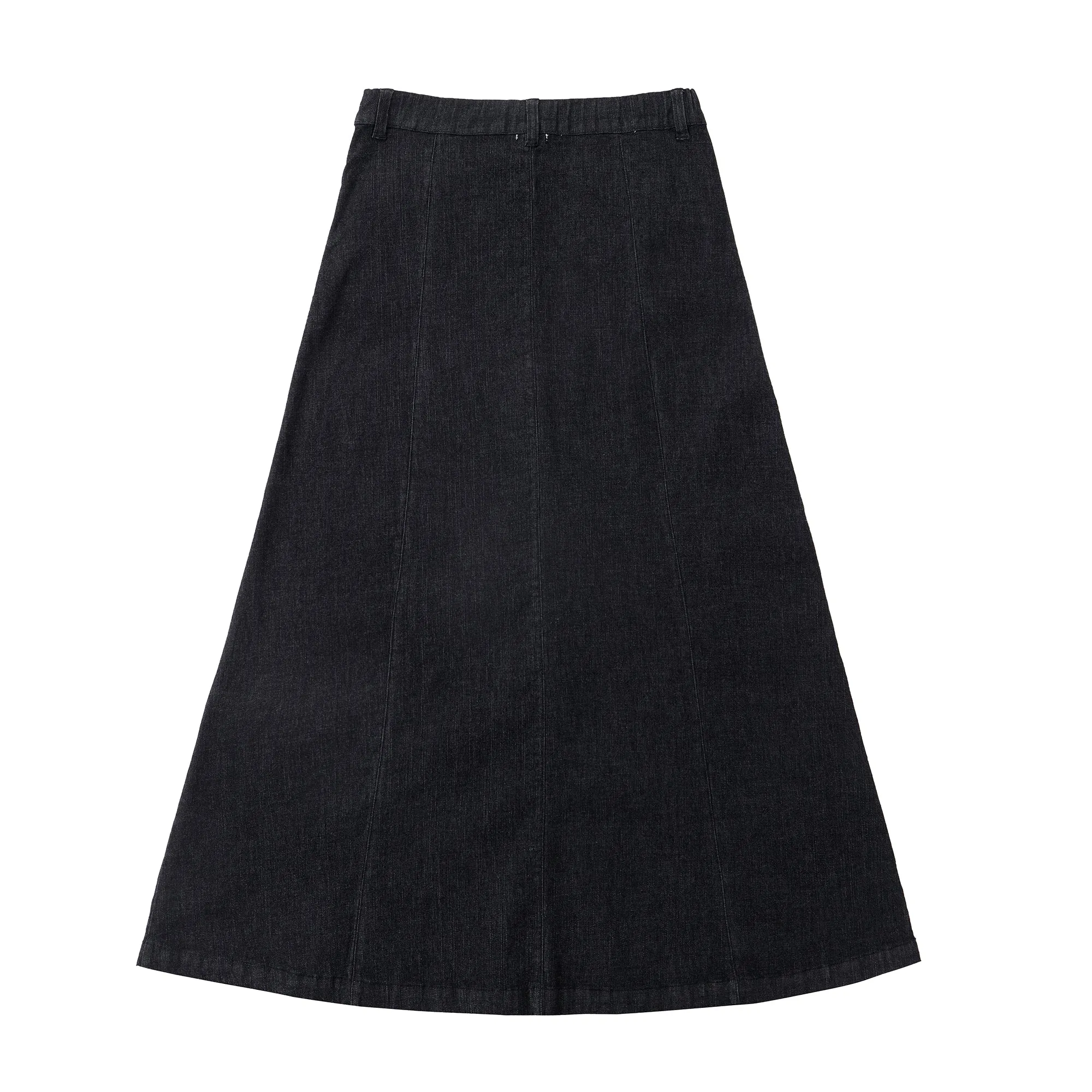 Black Denim Maxi Skirt With Button Front