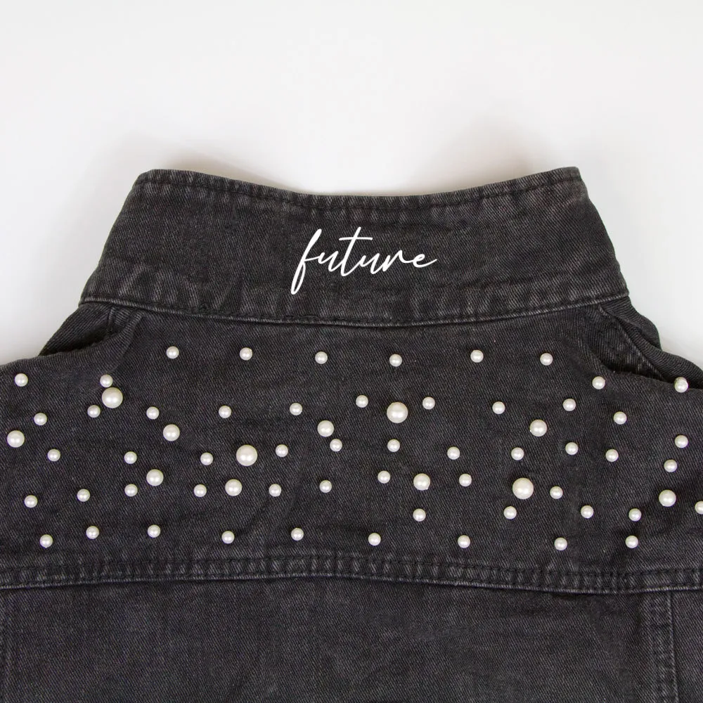 (Black Pearl) Custom Future Mrs. Lovette  Pearl Denim Jacket