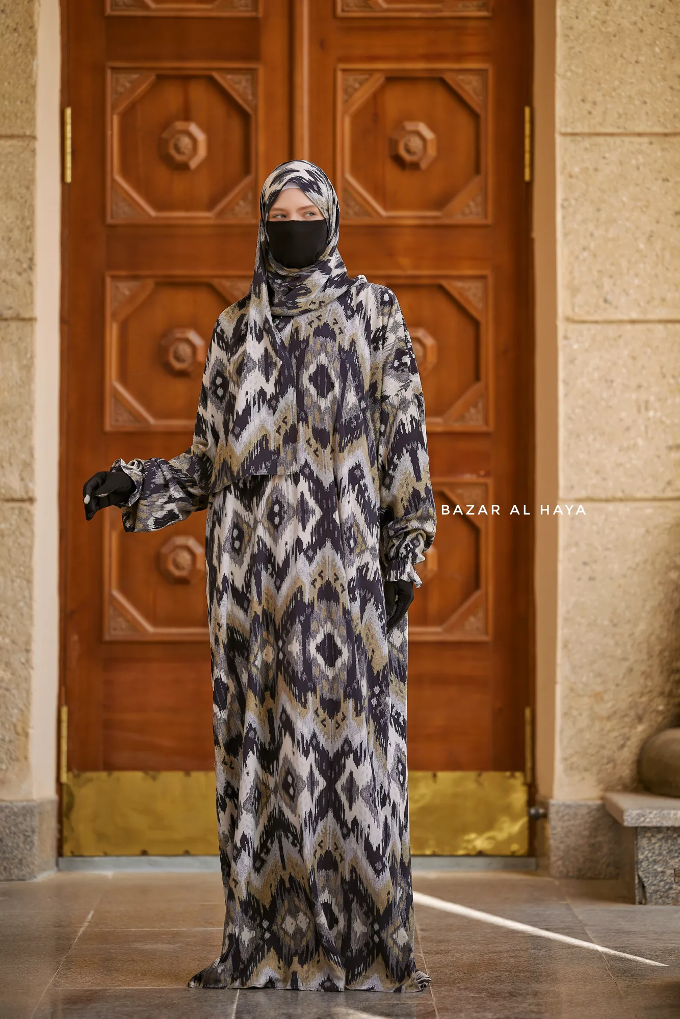 Black Print Prayer / Salah Dress 2 - Super Breathable In 100% Cotton