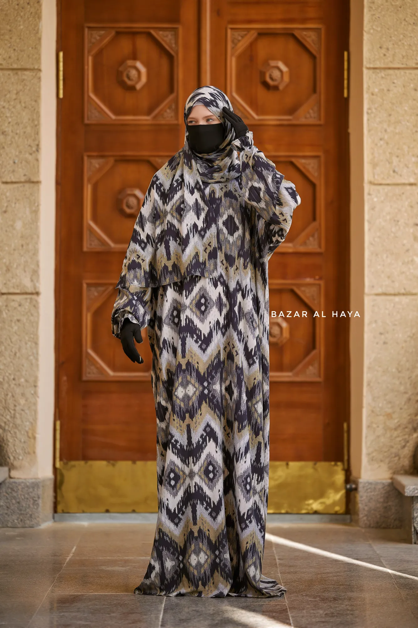 Black Print Prayer / Salah Dress 2 - Super Breathable In 100% Cotton