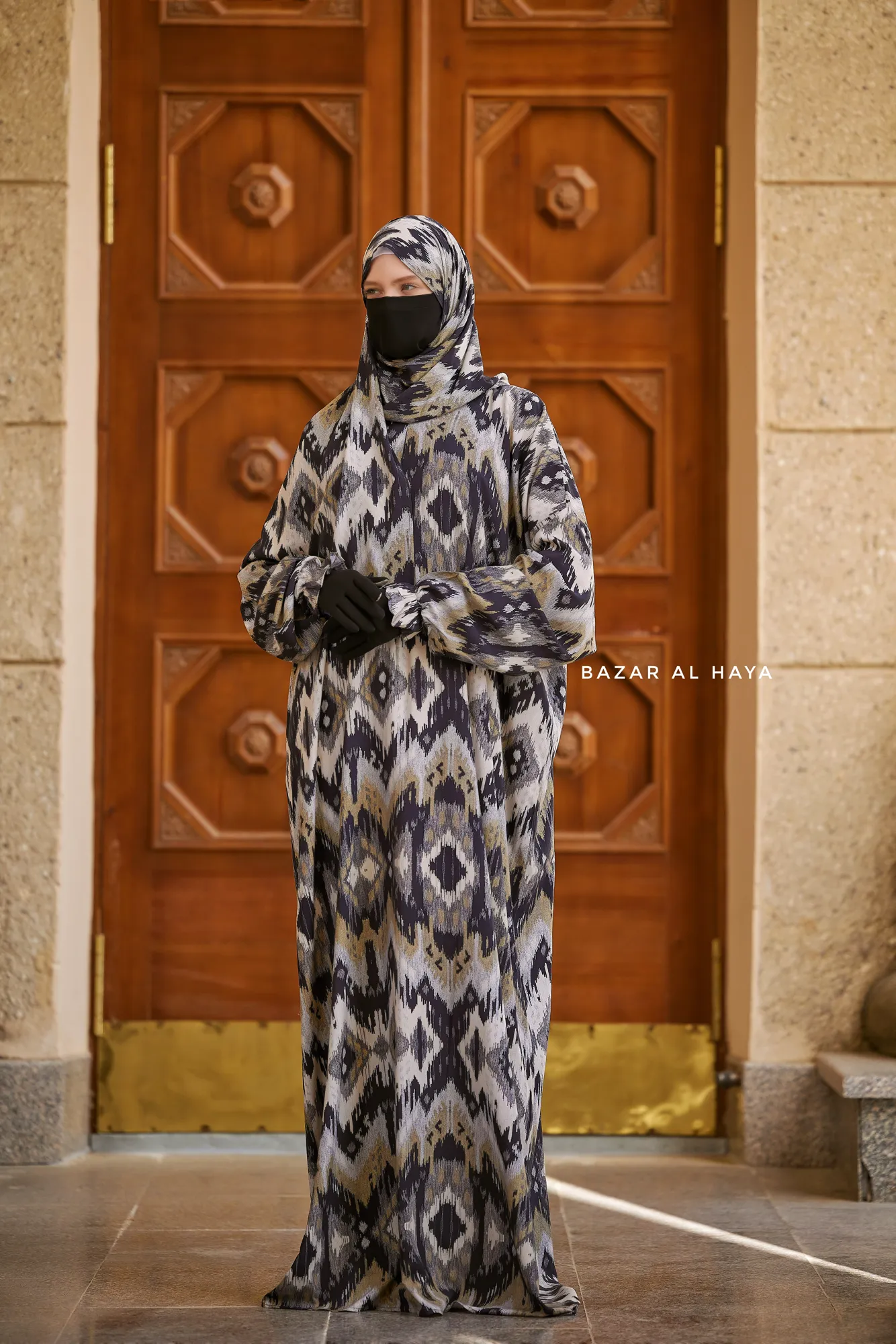 Black Print Prayer / Salah Dress 2 - Super Breathable In 100% Cotton