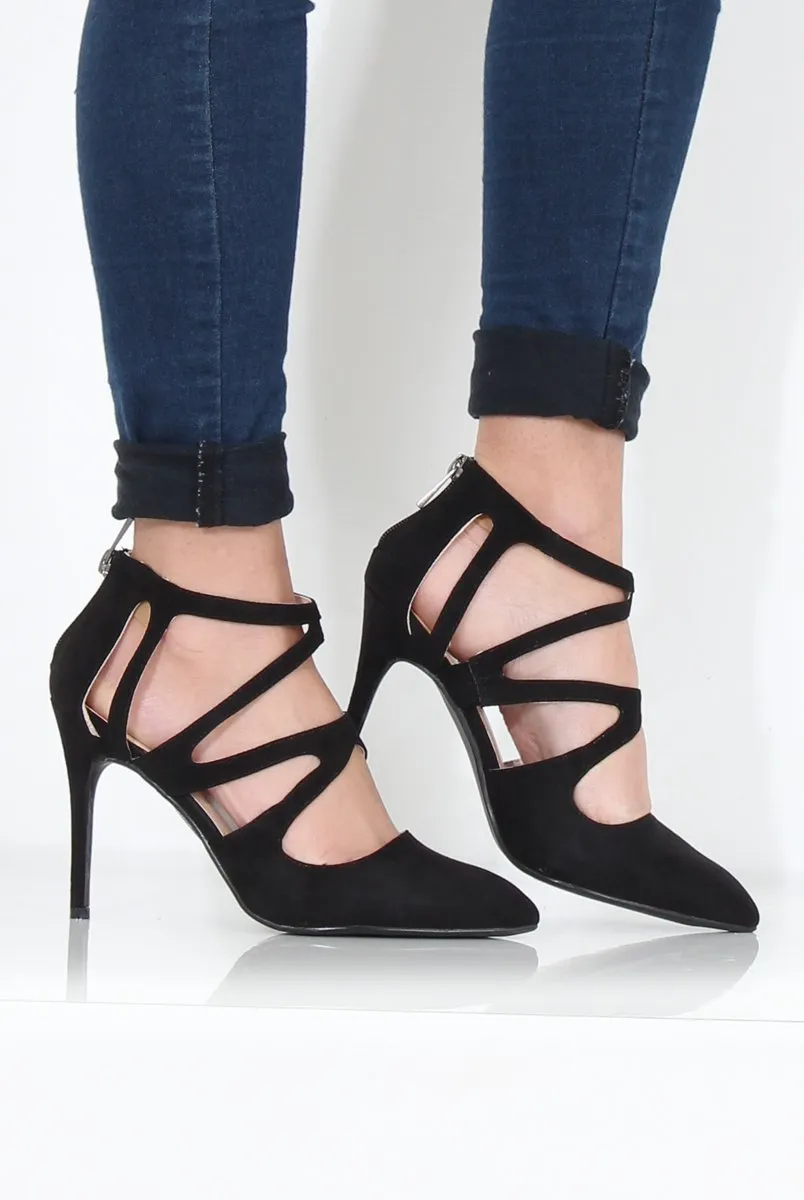 Black Suede Pointed Heels - Abi