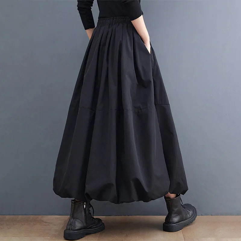 Black Vintage High Waist Pleated Loose Skirts