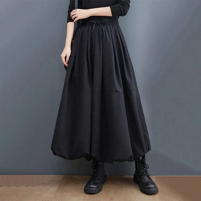 Black Vintage High Waist Pleated Loose Skirts